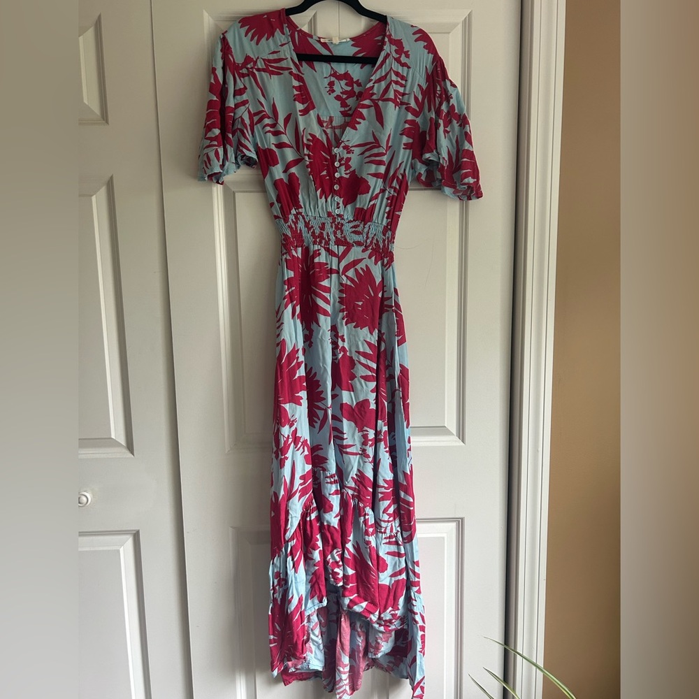 Abel The Label Anthropology Blue and Pink Flower Print Dress